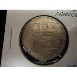 1938 FRENCH SILVER 10 FRANCS .2186 OZ. ASW