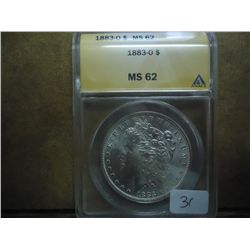 1883-O MORGAN SILVER DOLLAR ANACS MS62