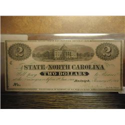1863 $2 STATE OF NORTH CAROLINA OBSOLETE BANK NOTE