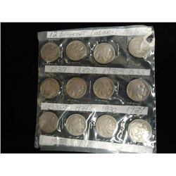 12 DIFFERENT BUFFALO NICKELS 1925-1937 VERY
