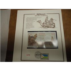 DJIBOUTI 500 CENTS CRISP UNC CURRENCY & STAMP SET