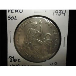 1934 PERU SILVER SOL .4019 OZ. ASW