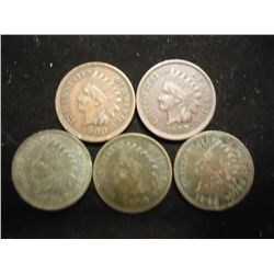 5 ASSORTED INDIAN HEAD CENTS ALL FINES