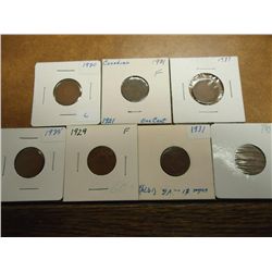 1920,21,27,28,29,31 & 32 CANADA 1 CENTS