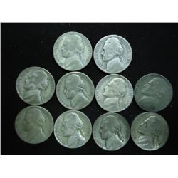10 ASSORTED 35% SILVER JEFFERSON WAR NICKELS