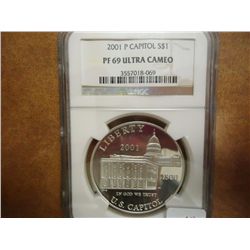 2001-P US CAPITOL SILVER DOLLAR NGC PF69 ULTRA CAM