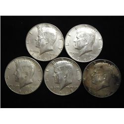 5 ASSORTED 40% SILVER KENNEDY HALF DOLLARS
