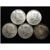 Image 1 : 5 ASSORTED 40% SILVER KENNEDY HALF DOLLARS