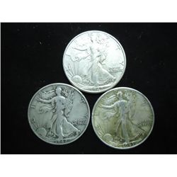 1942,42 & 43-D WALKING LIBERTY HALF DOLLARS