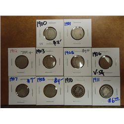 10-ASSORTED LIBERTY "V" NICKELS SEE DESCRIPTION