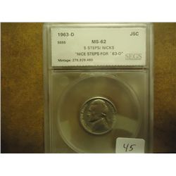 1963-D JEFFERSON NICKEL SEGS MS62 5 STEPS