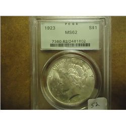 1923 PEACE SILVER DOLLAR PCGS MS62