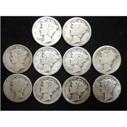 10 ASSORTED 1920'S MERCURY DIMES