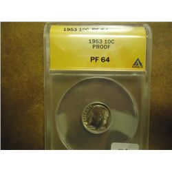 1953 SILVER ROOSEVELT DIME ANACS PF64