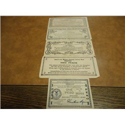 1,2,5,10 & 20 WWII PHILIPINNES GUERRILLA MONEY
