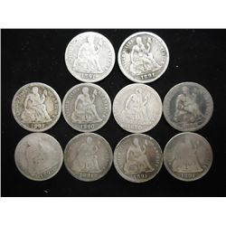 10 ASSORTED 1890'S SEATED LIBERTY DIMES