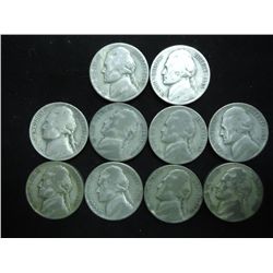 10 ASSORTED 35% SILVER JEFFERSON WAR NICKELS