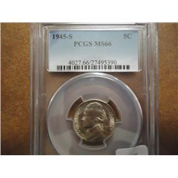 1945-S 35% SILVER JEFFERSON WAR NICKEL PCGS MS66