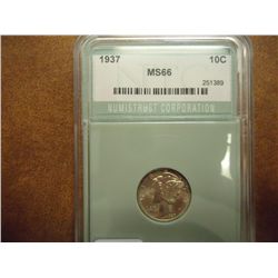 1937 MERCURY DIME NTC MS66