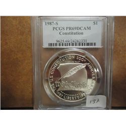 1987-S US CONSTITUTION SILVER DOLLAR PCGS PR69