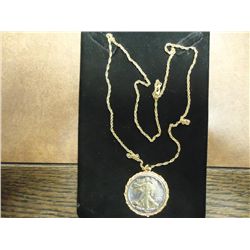 WALKING LIBERTY HALF NECKLACE GOLD ENHANCED