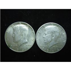 SILVER 2-1964 KENNEDY HALF DOLLARS 90%