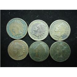 6 ASSORTED 1890'S INDIAN HEAD CENTS ALL FINES