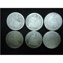 6 ASSORTED 1840'S SEATED LIBERTY DIMES