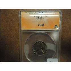 ERROR 1943/2-P 35% SILVER JEFFERSON WAR NICKEL