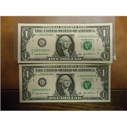 2-2003-A $1 FRN'S LOW CONSECUTIVE SERIAL 'S (UNC)