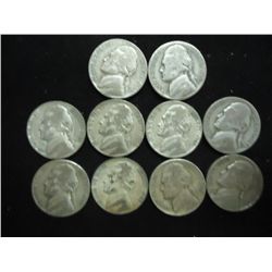 10 ASSORTED 35% SILVER JEFFERSON WAR NICKELS