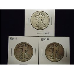 1918,19-S & 20-D WALKING LIBERTY HALF DOLLARS