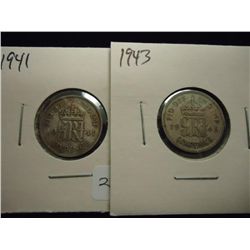 1941 & 1943 GREAT BRITAIN SILVER 6 PENCE