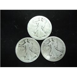 SILVER 3 NO DATE WALKING LIBERTY HALF DOLLARS