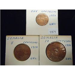 1950 SOMALIA 1,5 & 10 CENTESIMI UNC