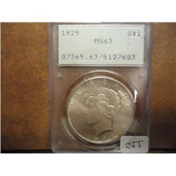 1925 PEACE SILVER DOLLAR PCGS MS63 OLD GREEN