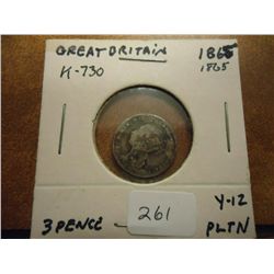 1865 GREAT BRITAIN SILVER 3 PENCE