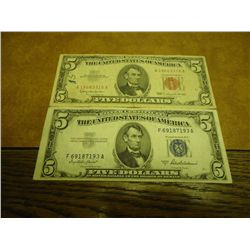 1953-A $5 SILVER CERTIFICATE AND 1963 $5 US NOTE