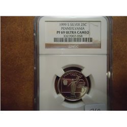 1999-S SILVER PENNSYLVANIA QUARTER NGC PF69