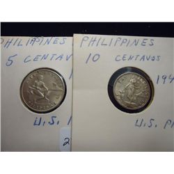 1944 US/PHILIPPINES  5 & SILVER 10 CENTAVOS