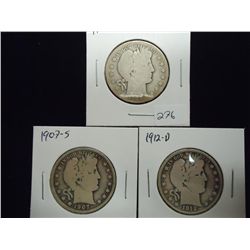 1903-S,07-S & 12-D BARBER HALF DOLLARS
