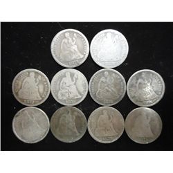 10 ASSORTED 1870'S SEATED LIBERTY DIMES