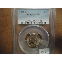 1945-S 35% SILVER JEFFERSON WAR NICKEL PCGS MS64