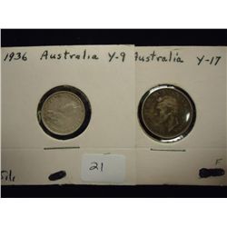 AUSTRALIA 1936 SILVER 3 PENCE & 1946 COPPER/NICKEL