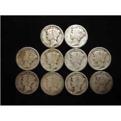 10 ASSORTED 1920'S MERCURY DIMES