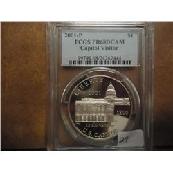 2001-P CAPITOL VISITOR SILVER DOLLAR PCGS PR68DCAM