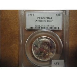 1964 ACCENTED HAIR KENNEDY HALF DOLLAR PCGS PR64