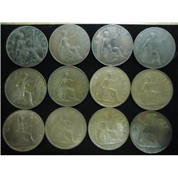 12 ASSORTED 1900-1967 GREAT BRITAIN LARGE PENNIES