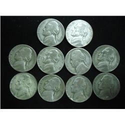 10 ASSORTED 35% SILVER JEFFERSON WAR NICKELS