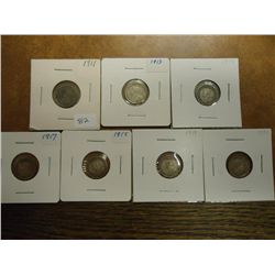 1911,13,14,17,18,19 & 20 CANADA SILVER  5 CENTS